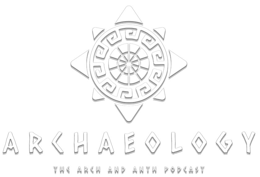 A black and white logo with the words arkhadeology on it