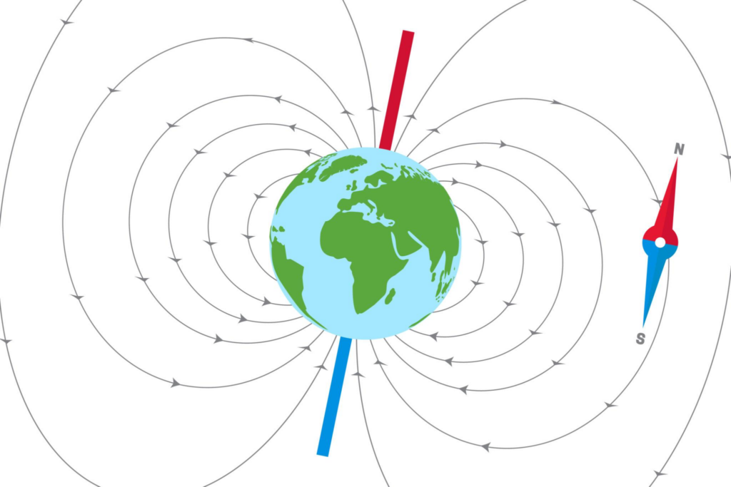 Diagram of paleomagnetic stripes on the ocean floor showing evidence of past geomagnetic reversals.